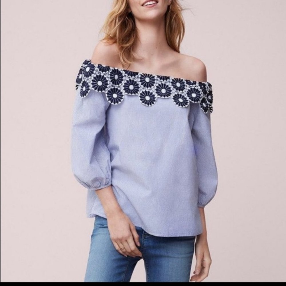 LOFT Off the Shoulder Floral Embroidered Boho Top